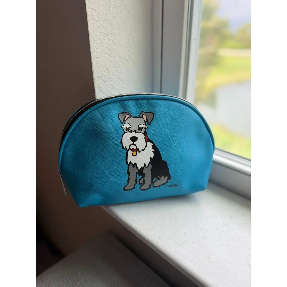 Marc Tetro Blue Schnauzer Cosmetic Bag with Black and White Lining